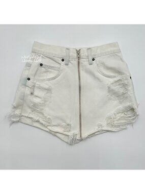 Carmar White Distressed High-Waisted Denim Skirt with Front Zipper Closure